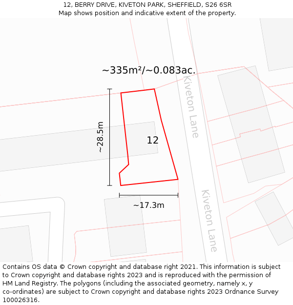 12, BERRY DRIVE, KIVETON PARK, SHEFFIELD, S26 6SR: Plot and title map