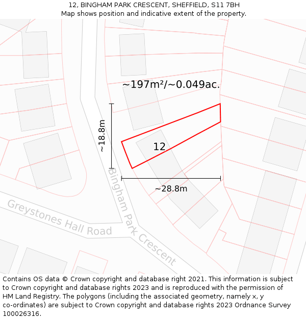 12, BINGHAM PARK CRESCENT, SHEFFIELD, S11 7BH: Plot and title map
