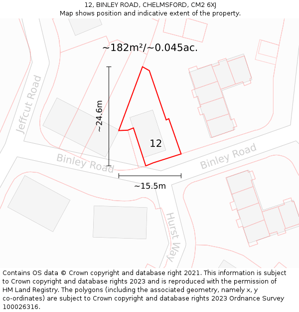 12, BINLEY ROAD, CHELMSFORD, CM2 6XJ: Plot and title map