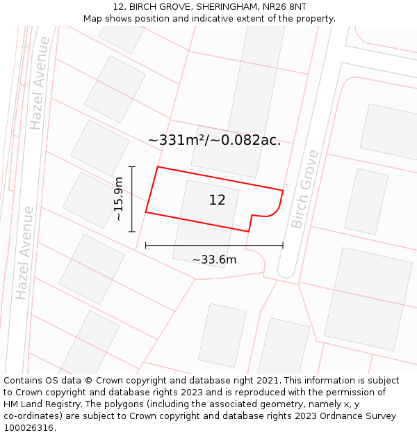 12, BIRCH GROVE, SHERINGHAM, NR26 8NT: Plot and title map