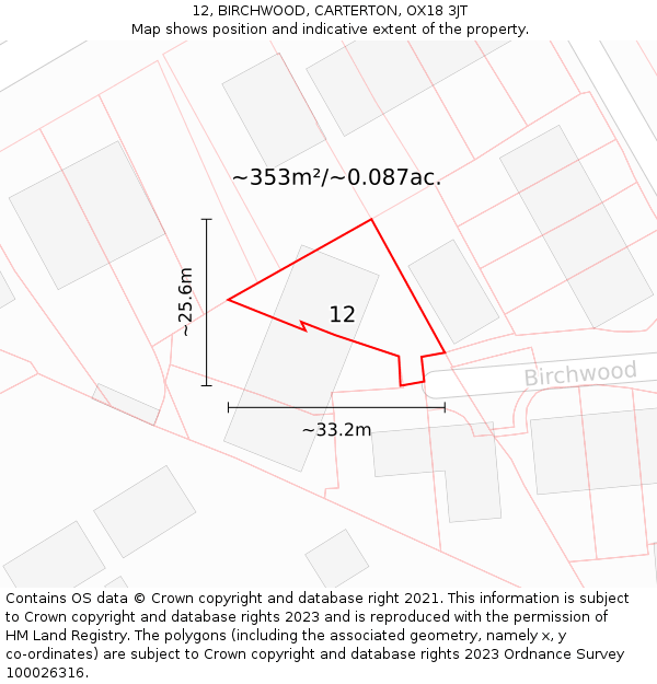12, BIRCHWOOD, CARTERTON, OX18 3JT: Plot and title map