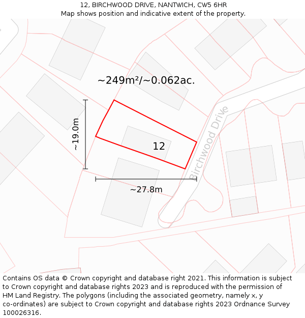 12, BIRCHWOOD DRIVE, NANTWICH, CW5 6HR: Plot and title map