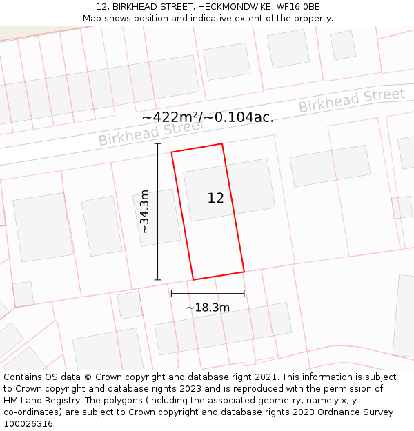 12, BIRKHEAD STREET, HECKMONDWIKE, WF16 0BE: Plot and title map