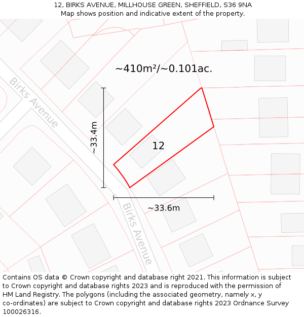 12, BIRKS AVENUE, MILLHOUSE GREEN, SHEFFIELD, S36 9NA: Plot and title map