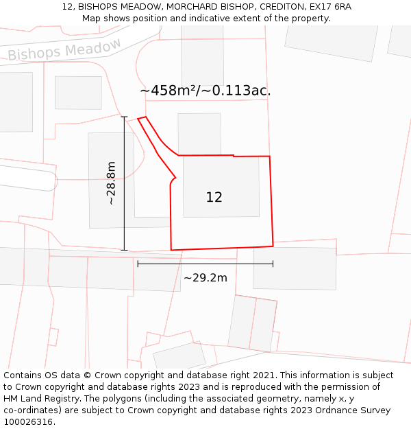 12, BISHOPS MEADOW, MORCHARD BISHOP, CREDITON, EX17 6RA: Plot and title map