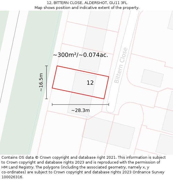 12, BITTERN CLOSE, ALDERSHOT, GU11 3FL: Plot and title map