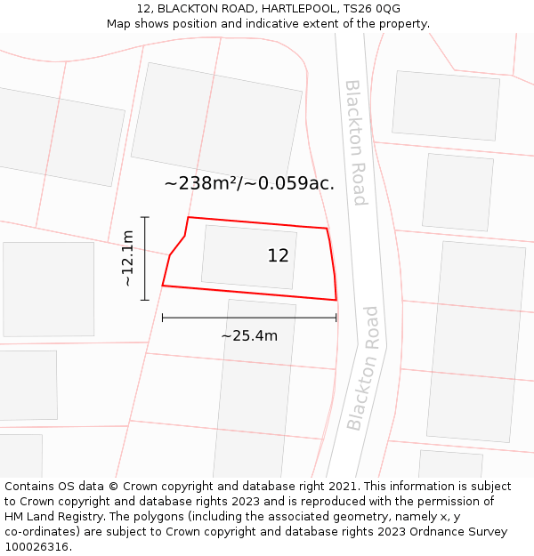 12, BLACKTON ROAD, HARTLEPOOL, TS26 0QG: Plot and title map