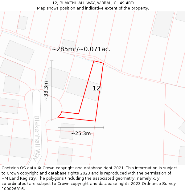 12, BLAKENHALL WAY, WIRRAL, CH49 4RD: Plot and title map