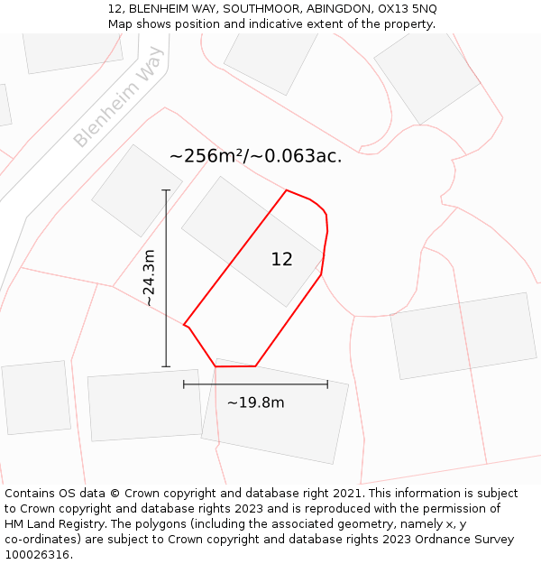 12, BLENHEIM WAY, SOUTHMOOR, ABINGDON, OX13 5NQ: Plot and title map