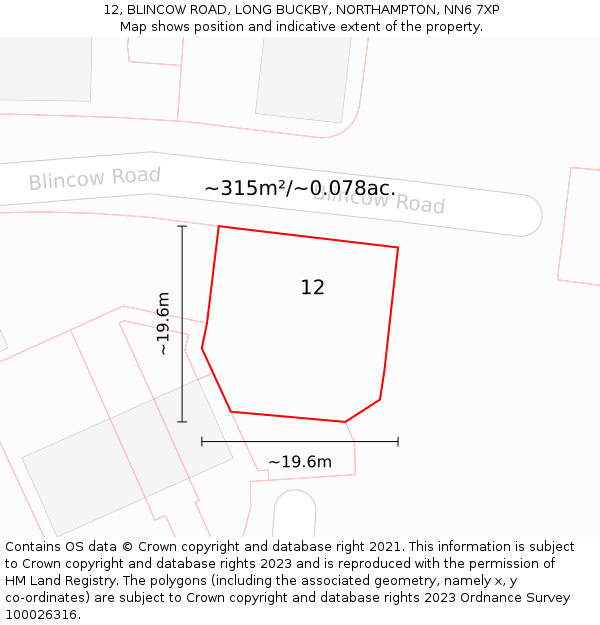 12, BLINCOW ROAD, LONG BUCKBY, NORTHAMPTON, NN6 7XP: Plot and title map