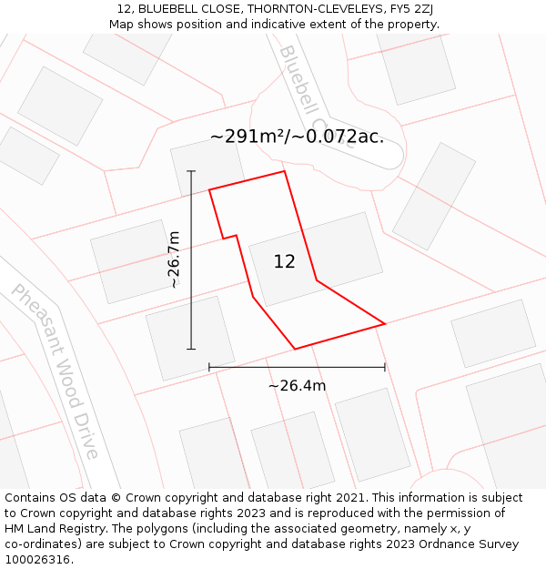 12, BLUEBELL CLOSE, THORNTON-CLEVELEYS, FY5 2ZJ: Plot and title map
