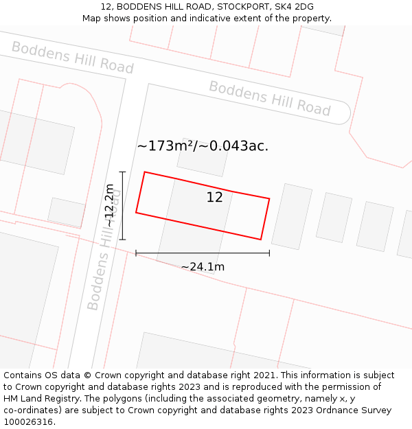 12, BODDENS HILL ROAD, STOCKPORT, SK4 2DG: Plot and title map
