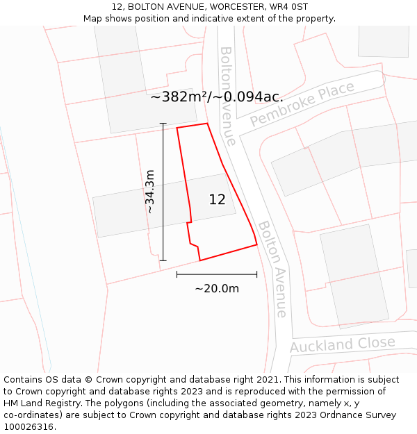 12, BOLTON AVENUE, WORCESTER, WR4 0ST: Plot and title map