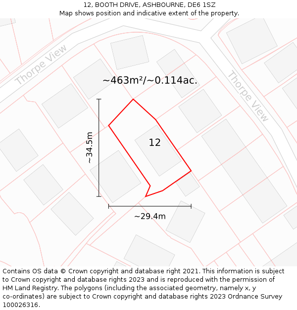 12, BOOTH DRIVE, ASHBOURNE, DE6 1SZ: Plot and title map