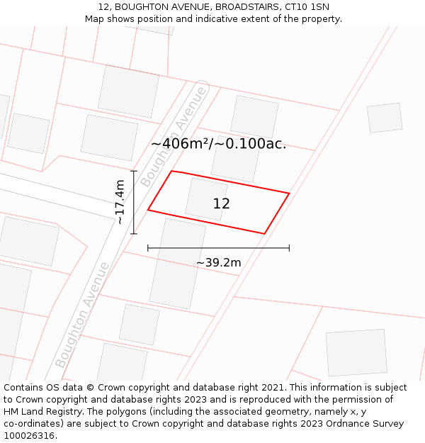 12, BOUGHTON AVENUE, BROADSTAIRS, CT10 1SN: Plot and title map