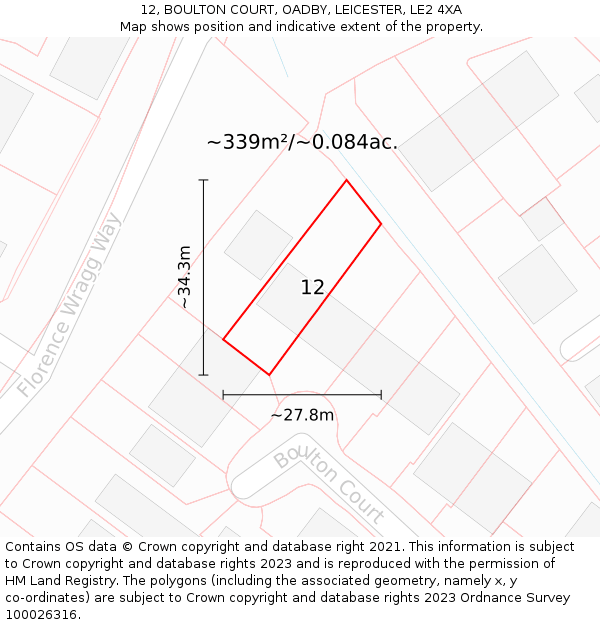 12, BOULTON COURT, OADBY, LEICESTER, LE2 4XA: Plot and title map