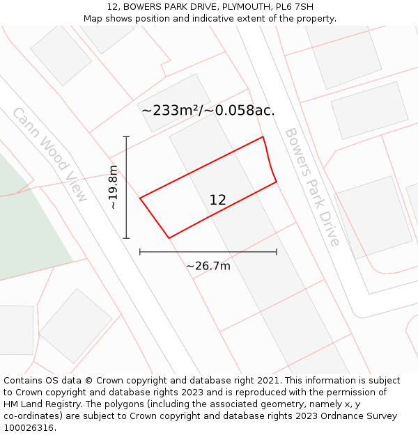 12, BOWERS PARK DRIVE, PLYMOUTH, PL6 7SH: Plot and title map