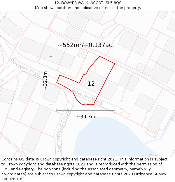 12, BOWYER WALK, ASCOT, SL5 8QS: Plot and title map