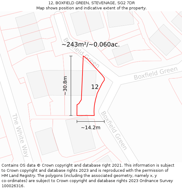 12, BOXFIELD GREEN, STEVENAGE, SG2 7DR: Plot and title map