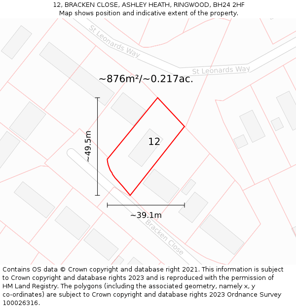 12, BRACKEN CLOSE, ASHLEY HEATH, RINGWOOD, BH24 2HF: Plot and title map