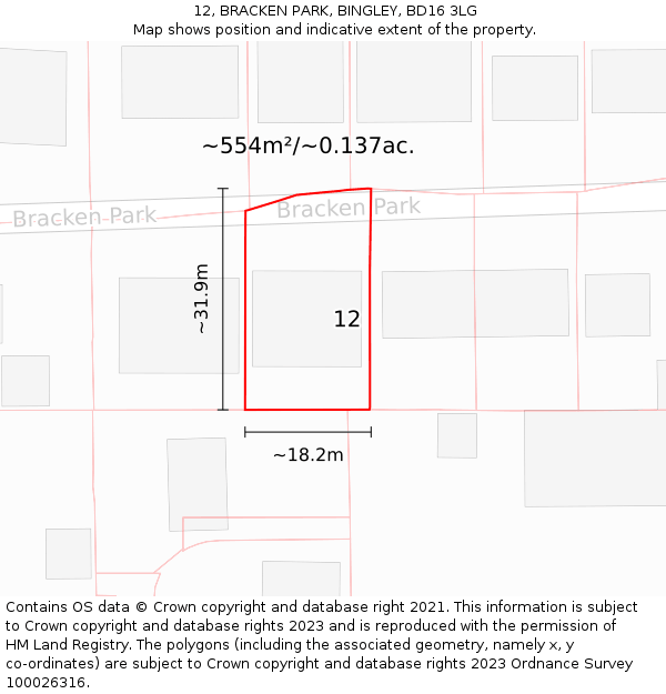 12, BRACKEN PARK, BINGLEY, BD16 3LG: Plot and title map
