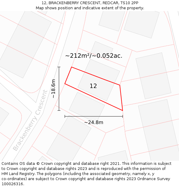 12, BRACKENBERRY CRESCENT, REDCAR, TS10 2PP: Plot and title map