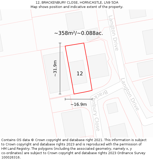 12, BRACKENBURY CLOSE, HORNCASTLE, LN9 5DA: Plot and title map