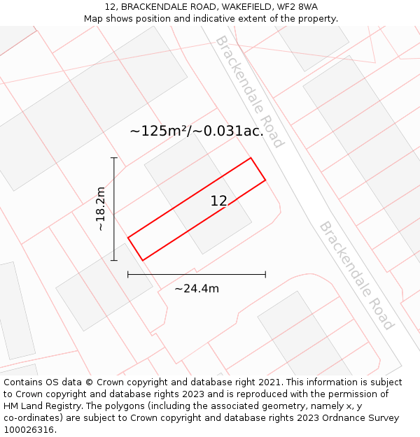 12, BRACKENDALE ROAD, WAKEFIELD, WF2 8WA: Plot and title map