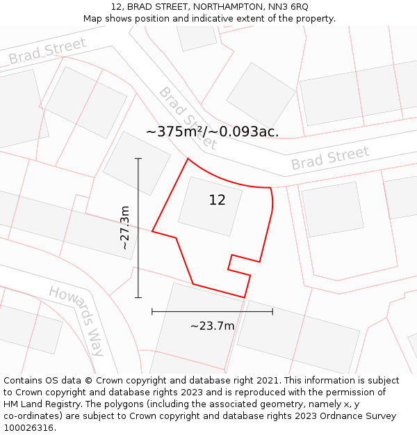 12, BRAD STREET, NORTHAMPTON, NN3 6RQ: Plot and title map