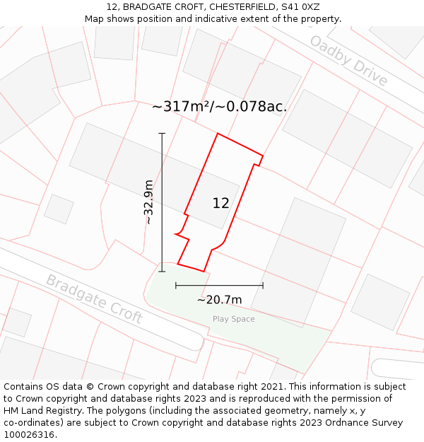 12, BRADGATE CROFT, CHESTERFIELD, S41 0XZ: Plot and title map