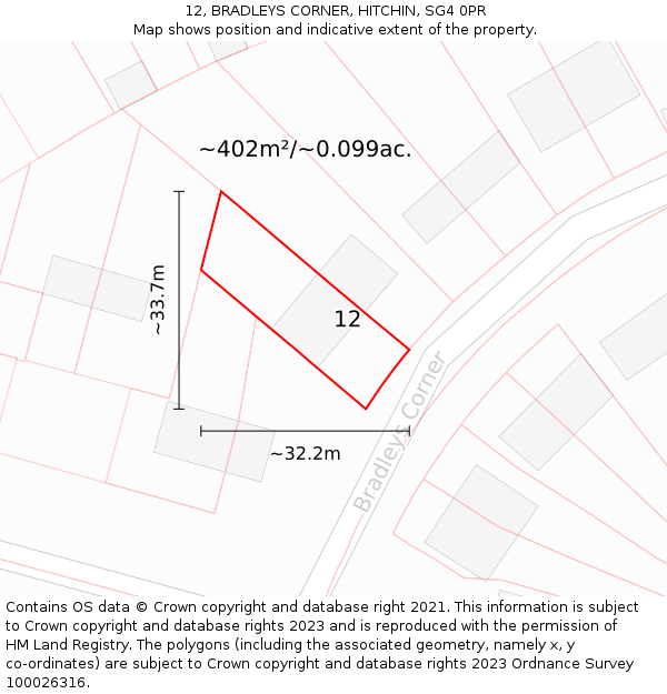 12, BRADLEYS CORNER, HITCHIN, SG4 0PR: Plot and title map