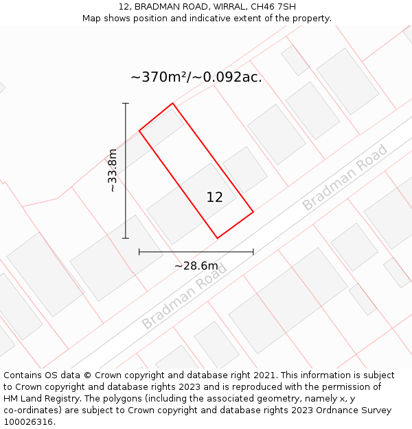 12, BRADMAN ROAD, WIRRAL, CH46 7SH: Plot and title map