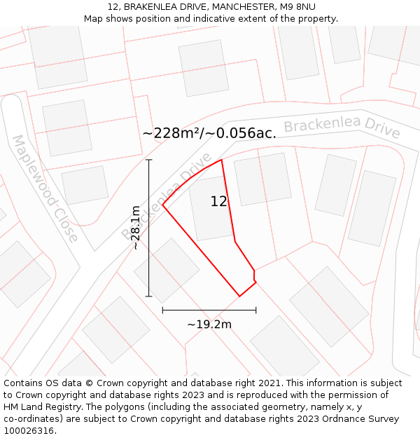 12, BRAKENLEA DRIVE, MANCHESTER, M9 8NU: Plot and title map