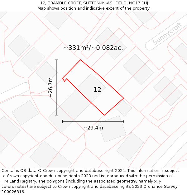 12, BRAMBLE CROFT, SUTTON-IN-ASHFIELD, NG17 1HJ: Plot and title map