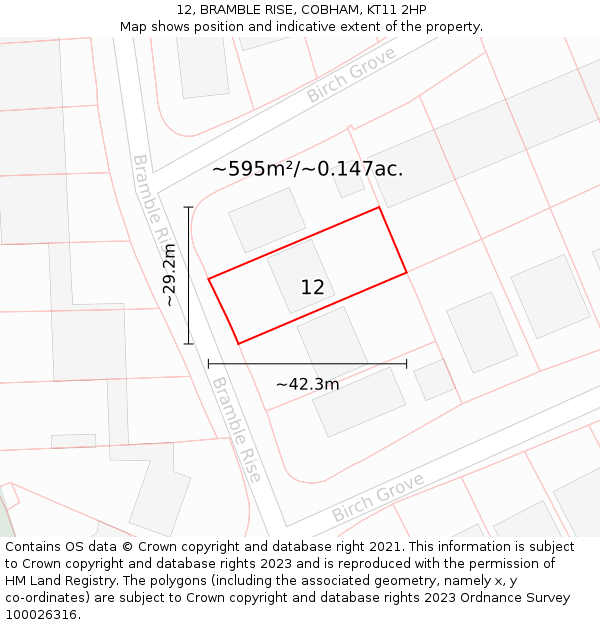 12, BRAMBLE RISE, COBHAM, KT11 2HP: Plot and title map