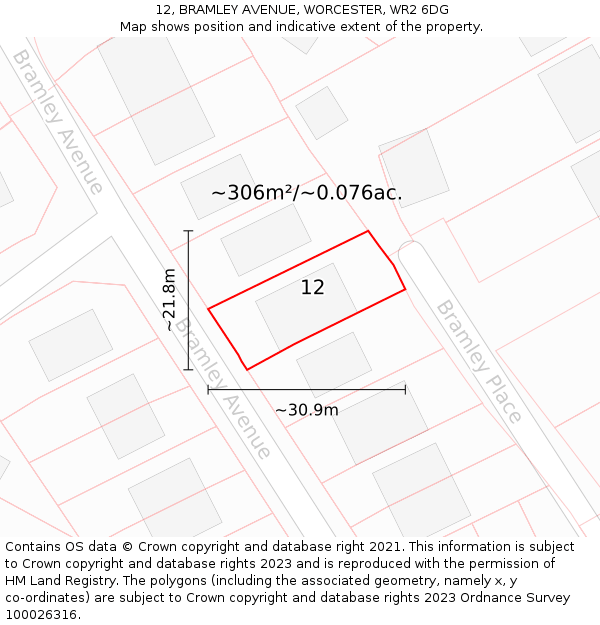 12, BRAMLEY AVENUE, WORCESTER, WR2 6DG: Plot and title map