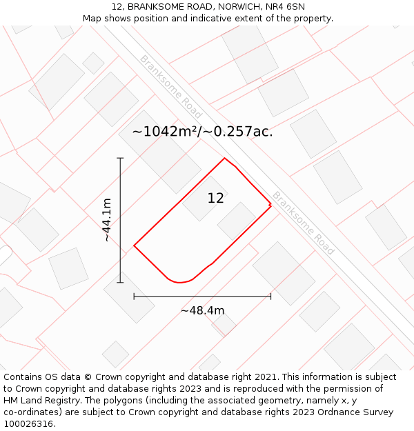 12, BRANKSOME ROAD, NORWICH, NR4 6SN: Plot and title map