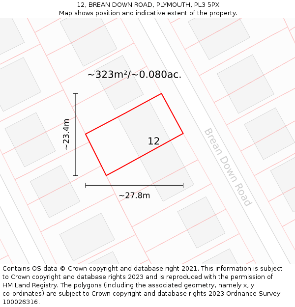 12, BREAN DOWN ROAD, PLYMOUTH, PL3 5PX: Plot and title map