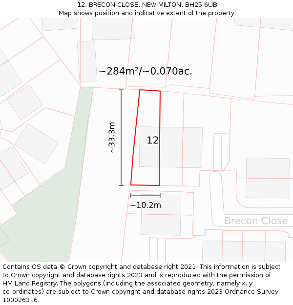 12, BRECON CLOSE, NEW MILTON, BH25 6UB: Plot and title map