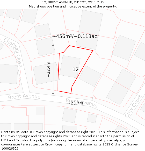 12, BRENT AVENUE, DIDCOT, OX11 7UD: Plot and title map