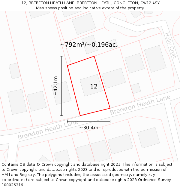 12, BRERETON HEATH LANE, BRERETON HEATH, CONGLETON, CW12 4SY: Plot and title map