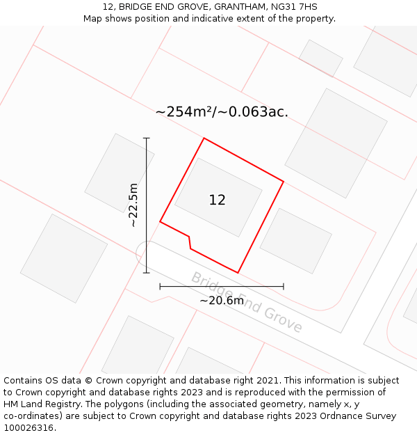 12, BRIDGE END GROVE, GRANTHAM, NG31 7HS: Plot and title map