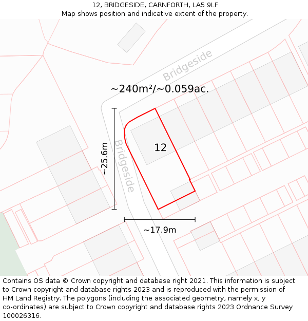 12, BRIDGESIDE, CARNFORTH, LA5 9LF: Plot and title map