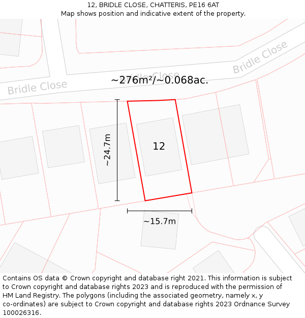 12, BRIDLE CLOSE, CHATTERIS, PE16 6AT: Plot and title map