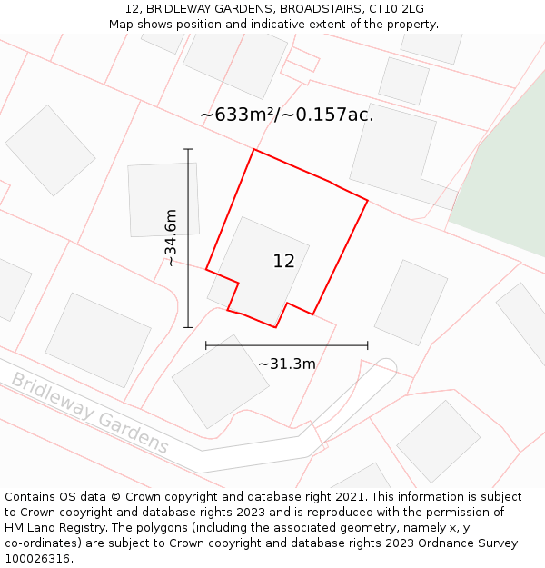 12, BRIDLEWAY GARDENS, BROADSTAIRS, CT10 2LG: Plot and title map