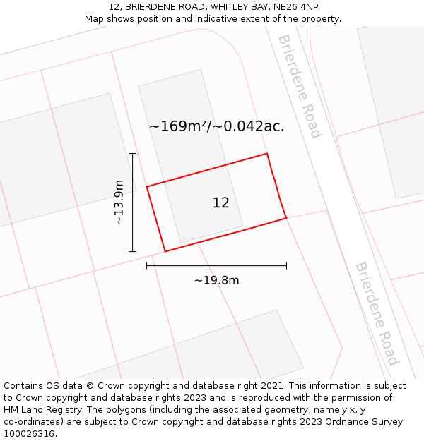 12, BRIERDENE ROAD, WHITLEY BAY, NE26 4NP: Plot and title map