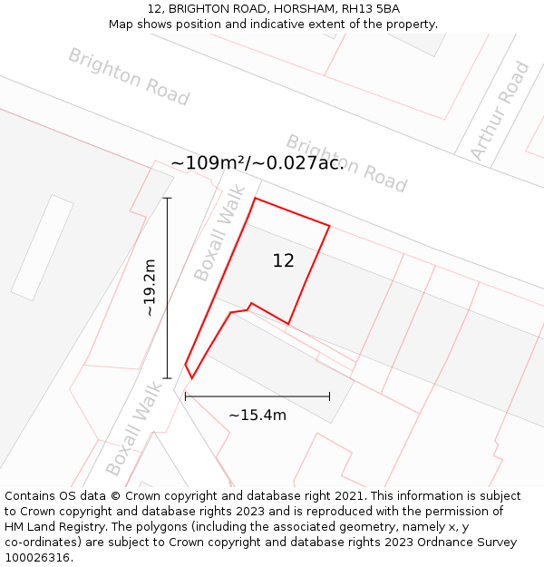 12, BRIGHTON ROAD, HORSHAM, RH13 5BA: Plot and title map