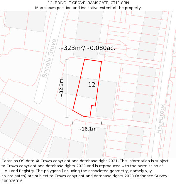 12, BRINDLE GROVE, RAMSGATE, CT11 8BN: Plot and title map