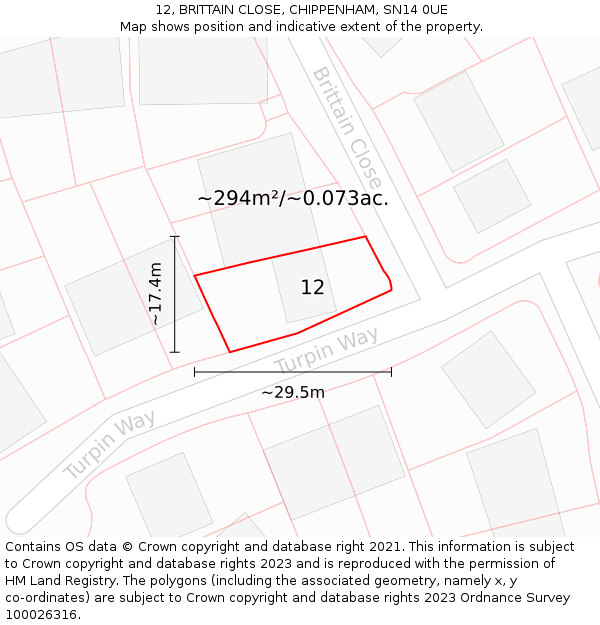 12, BRITTAIN CLOSE, CHIPPENHAM, SN14 0UE: Plot and title map