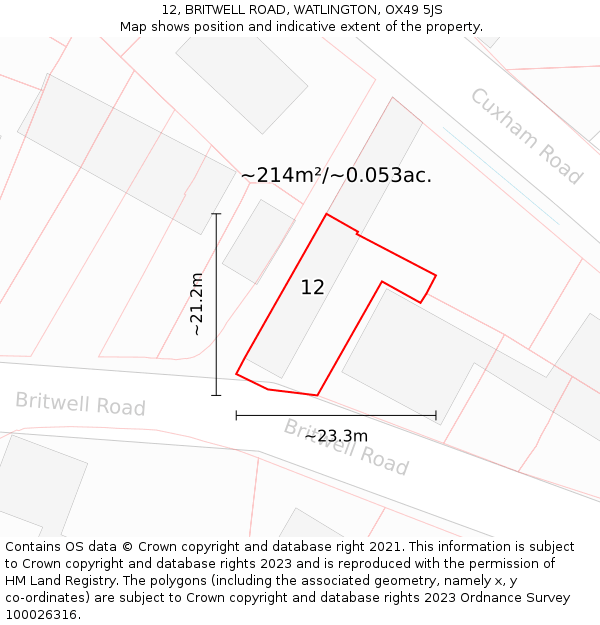 12, BRITWELL ROAD, WATLINGTON, OX49 5JS: Plot and title map